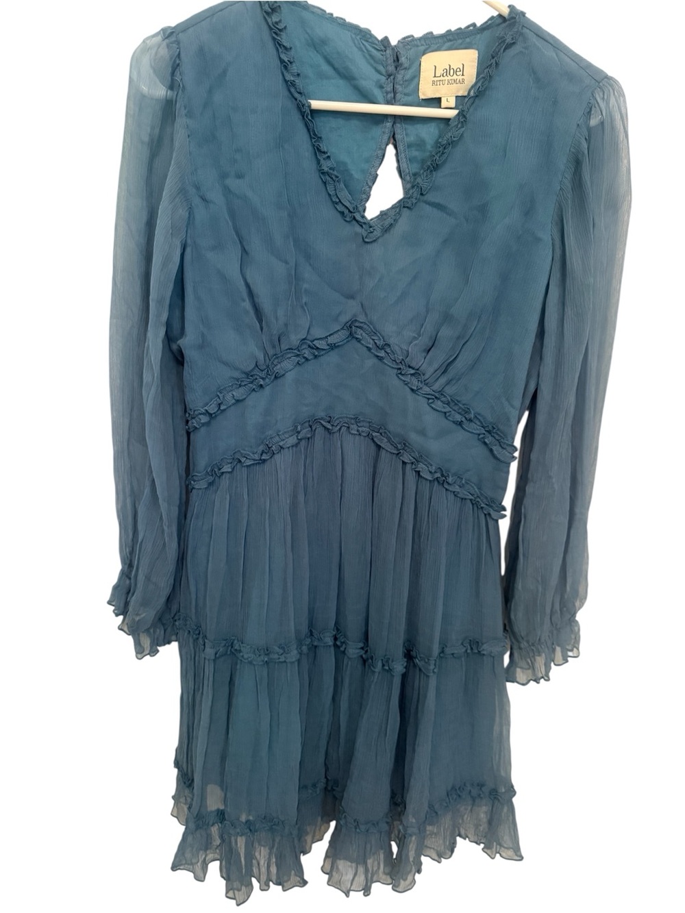 Ritu Kumar Teal Blue Chiffon Ruffle Blouse